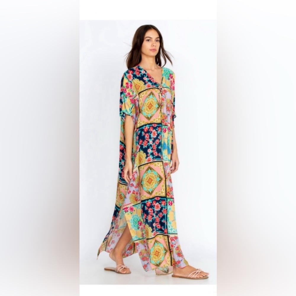 Johnny Was Japer Lace Up Maxi Kaftan Dress In Multi L/XL *New with Tags*